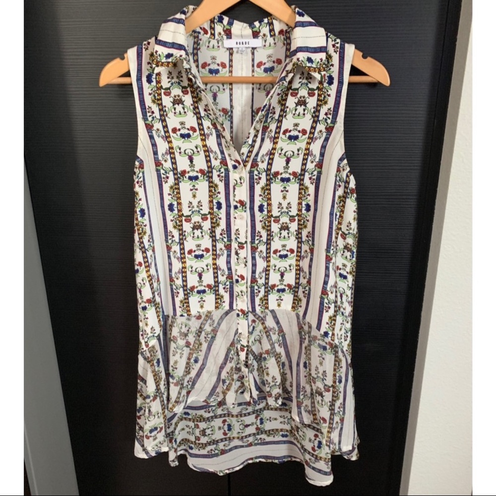 Ro & De Print Peplum Sleeveless Top